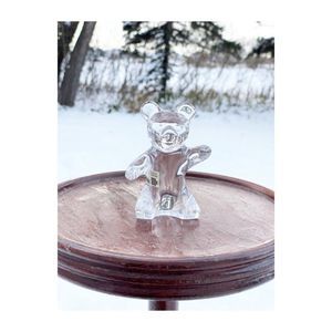 Daum France Crystal Teddy Bear Figurine 4" Signed With Cristal Daum Sticker Art